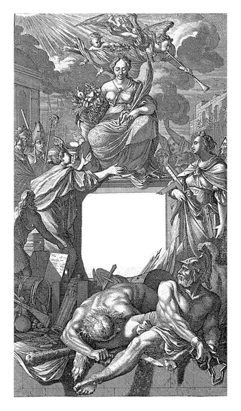 Nadbytek Zbožňovaný Světem Caspar Luyken 1701 Nadbytek Zosobnění Korunovaný Andělem — Stock fotografie