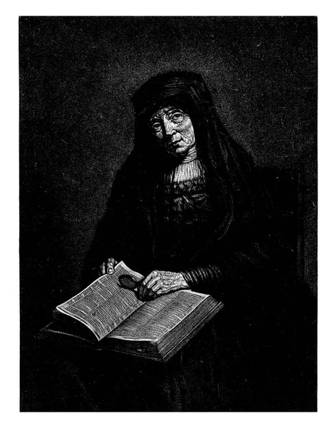 Portrait Old Woman Reading Pieter Louw Rembrandt Van Rijn 1743 — Stock Photo, Image