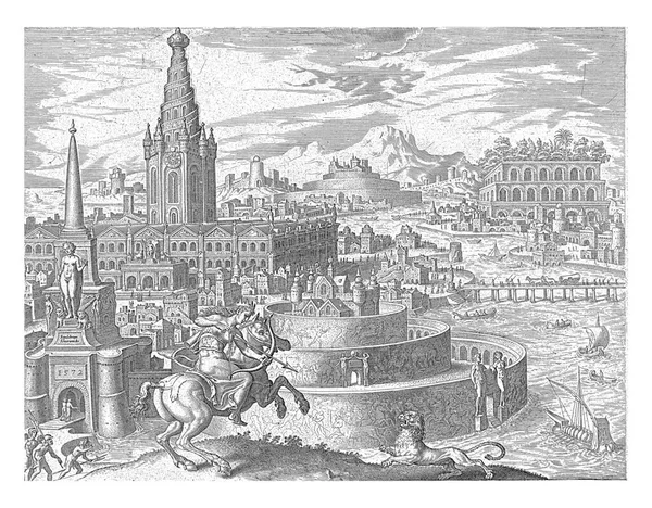 Стіни Вавилона Збудовані Колами Зліва Велика Будівля Вежею Передньому Плані — стокове фото