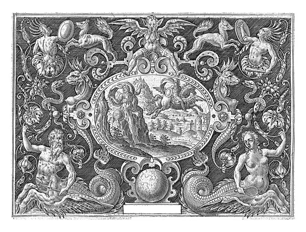 Картуш Персей Превратил Атлас Гору Авраам Брюин 1584 Картуш Персеем — стоковое фото