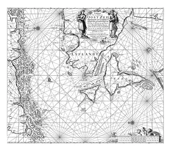 2つのコンパスのバラとフィンランド湾の口の地図は バルト海では 北の右側にあります トップに出版社のタイトルと住所を持つCartouche — ストック写真