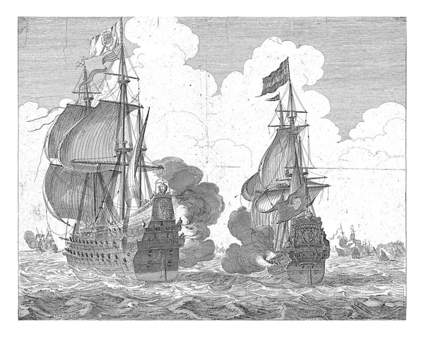 Битва Між Голландським Адміралом Емелія Маартен Тромп Іспанським Адміралом Санта — стокове фото