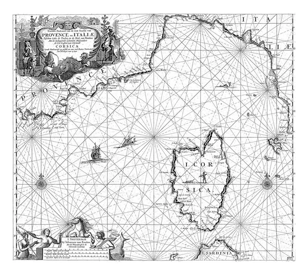 Mapa Části Středomořského Pobřeží Francie Severního Pobřeží Itálie Zobrazující Ostrov — Stock fotografie