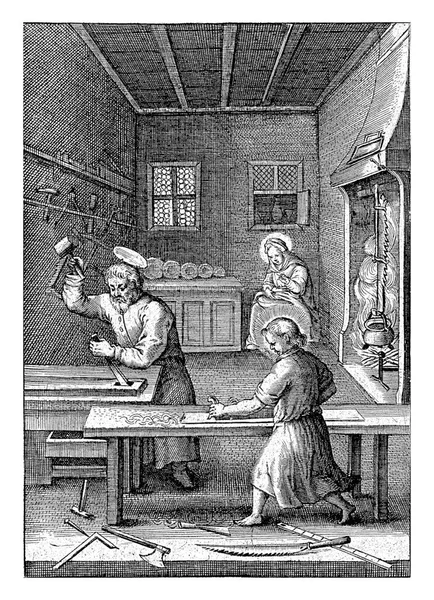 约瑟夫和基督在工作坊里 西门盖尔 1581 1633约瑟夫和十几岁的基督在工作坊里一起工作 — 图库照片