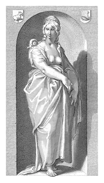 Personificação Preguiça Retratada Como Uma Figura Feminina Com Caracol Ombro — Fotografia de Stock