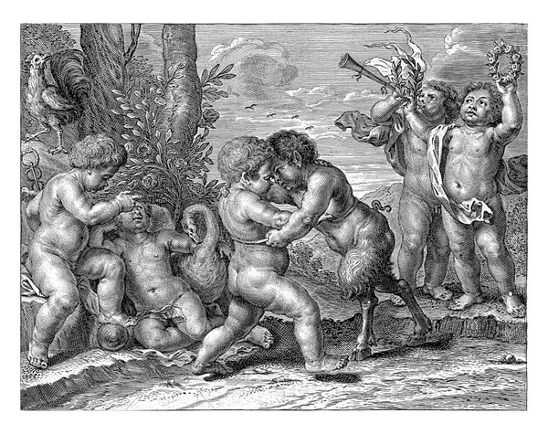 Allegory Fight Putto Satyr Child Personifications Virtue Vice Other Putti — Stock Photo, Image
