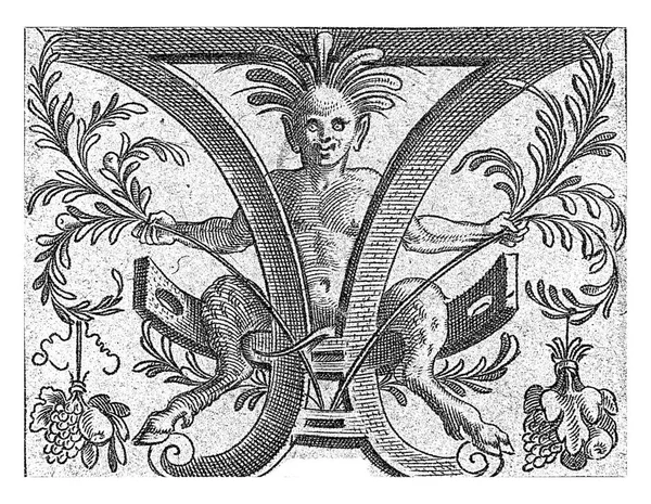 Satyr Sentado Pergaminho Anônimo Depois Cornelis Bos 1548 Cada Mão — Fotografia de Stock