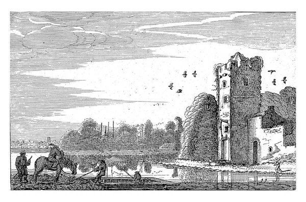 Figury Przy Promie Pobliżu Ruin Jan Van Velde 1616 Trzy — Zdjęcie stockowe