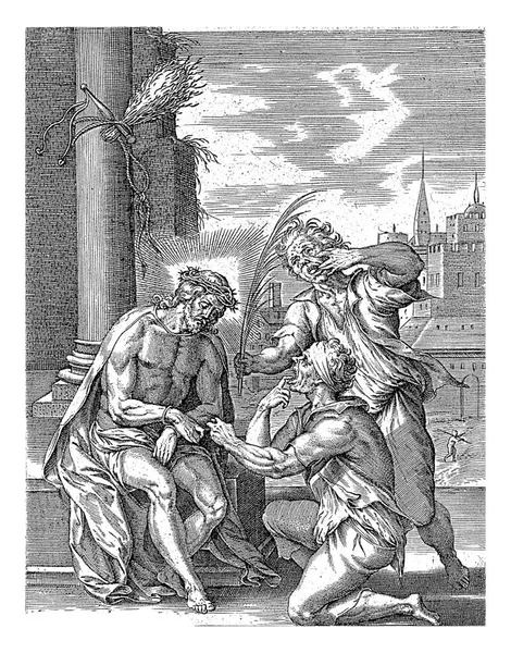 Mocking Cristo Hieronymus Wierix 1563 Antes 1573 Cristo Amarrado Com — Fotografia de Stock