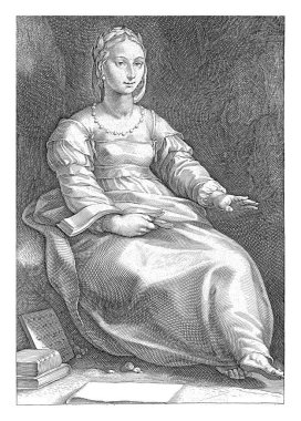 Bir dizi dokuz ilham perisi. Yazıcı Johannes Sadeler 'a ithaf edilmiştir. Franco Estius 'tan dört satır Latince.