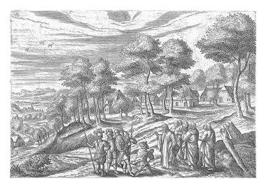 Capernaum 'un komutanı İsa' nın önünde diz çöktü ve hizmetkarının iyileşmesi için yalvardı. Etraflarında beş havari ve beş asker var.