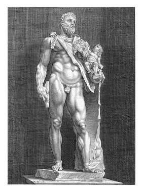 Kolunda oğlu Telephos olan Herkül 'ün heykeli. Aslan derisi Herkül 'ün omzunda aslanın kafasıyla oynuyor..