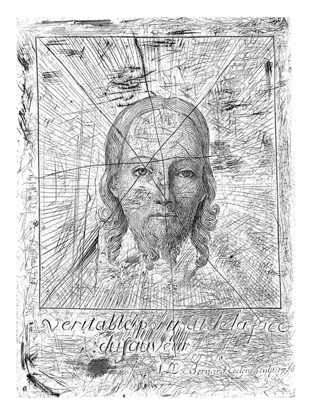 Голова Христа Длинными Волосами Бородой Нимбе Надписью Французском — стоковое фото