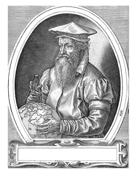 Gerardus Mercator Napůl Oválný Koule Kompas Jeho Rukou — Stock fotografie
