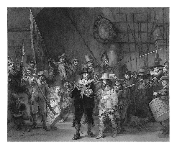 1866年のレンブラント ファン リジンの後 として知られるフランス人のバンンク コック大尉とウィレム ファン リュテンブルク中尉の中隊 ヨハン ヴィルヘルム カイザー — ストック写真