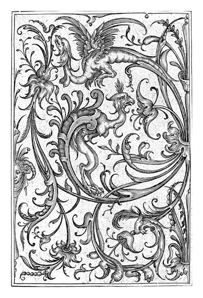 나뭇잎 덩굴로 끝나는 의용으로 끝나는 1623 헨리어 트에게 바쳐진 그로테스크가 — 스톡 사진
