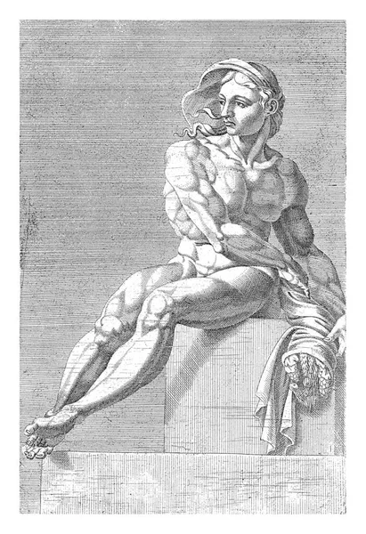 Καθισμένος Γυμνός Νεαρός Άνδρας Τον Βλέπουν Από Μπροστά Κέρατο Της — Φωτογραφία Αρχείου