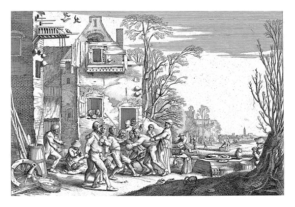 ハイム ファン ヴェルデ 1749年 1756年農家が家の前で戦う 冬の季節の想像力 — ストック写真