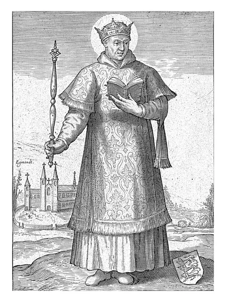 Saint Adalbertus Van Egmond Standing Royal Crown Head Right Hand — Stock Photo, Image