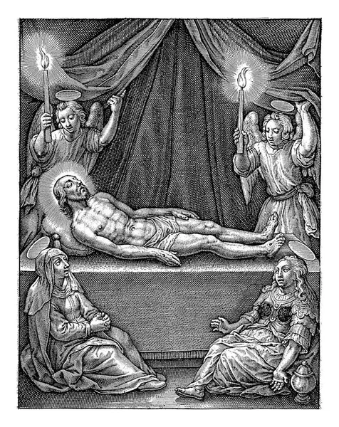 キリストの嘆き アントニー ウィリックス Iii ヒエロニムス ウィリクス Hieronyus Wierix 1606年 1619年以前キリストの体は彼の墓の中に状態にあります — ストック写真