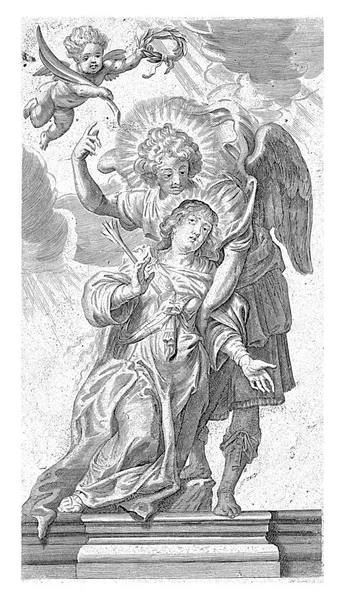 聖ウルスラの殉教と胸の中の矢と天使によってサポートされています ピーター Bailliu セオドア ファン スールデンの後 1623 1710 — ストック写真