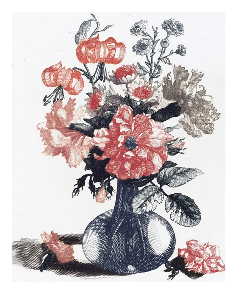 Cinco Impressões Flores Vasos Vidro Anônimo Após Jean Baptiste Monnoyer — Fotografia de Stock