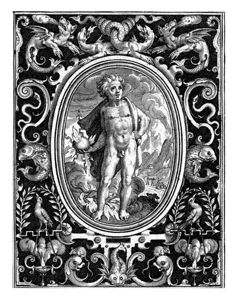 Элемент Огня Виде Юноши Молнией Раме Орнаментом Николай Брюин 1582 — стоковое фото