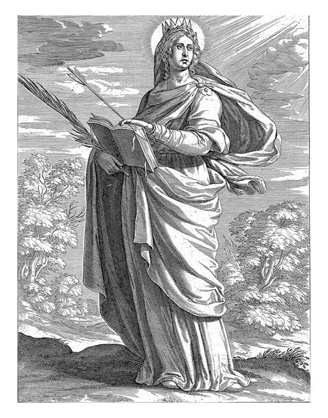 圣乌苏拉 西奥多加勒 特纳利尔之后 1581 1633年罗马圣乌苏拉 她手里拿着一本打开的书 一根棕榈枝和一支箭 出自她的殉道者之身 — 图库照片