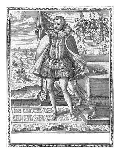 橙色王子菲利普 威廉的肖像 皮埃特 范德尔博尔赫特 约1572 1608菲利普 威廉的肖像 他站在一张有王冠的桌子旁边的房间里 — 图库照片