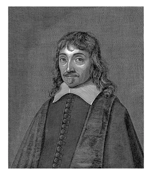 Büste Des Philosophen Ren Descartes Rand Drei Zeilen Lateinischer Text — Stockfoto