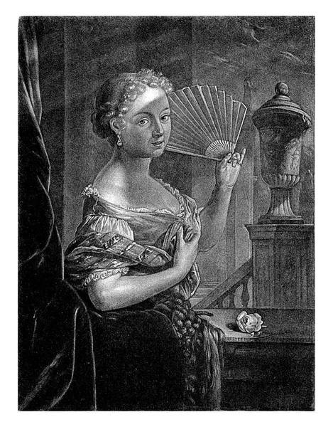 Mujer Joven Con Abanico Jacob Gole Después Godfried Schalcken 1670 — Foto de Stock