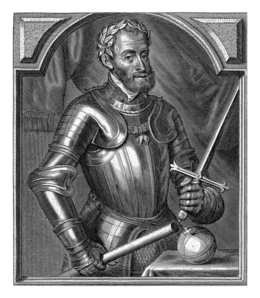 查尔斯五世五十八岁时的半身肖像 他身穿盔甲 头戴月桂花环 — 图库照片