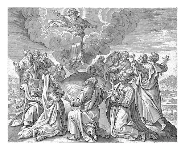 基督升天后 安东尼 维鲁瓦二世 Antonie Wierix 在1639年的梅尔腾 德沃斯之后 举起双手升入天堂 他的门徒和玛丽惊奇地看着他 — 图库照片