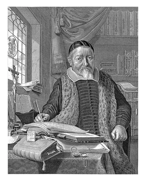 암스테르담 신학자 레오나드 마리우스 초상화가 연구에 사용되었다 — 스톡 사진