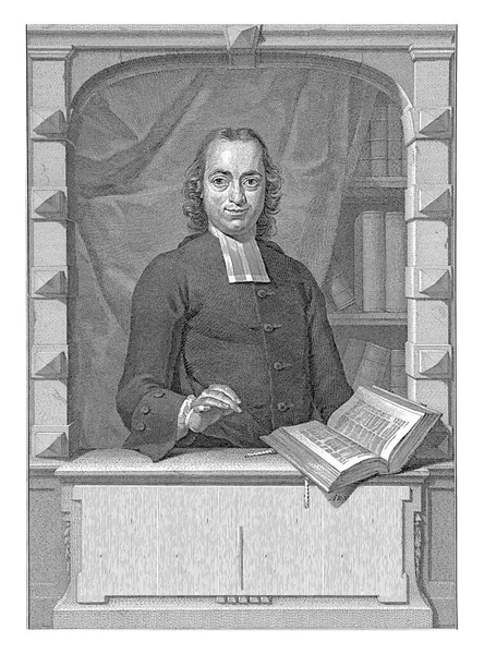 Poloviční Portrét Johannese Henricha Westerhoffa Architektonickém Okenním Rámu Otevřenou Biblí — Stock fotografie