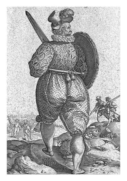 Warrior Sword Seen Back Hendrick Goltzius 1580 1582 Inngravert Årgang – stockfoto
