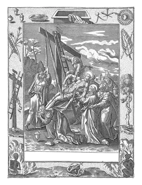 Семь Человек Вокруг Христа Крест Иоанн Мария Поддерживают Тело Христа — стоковое фото