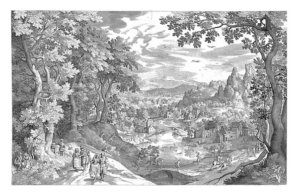 Landschap Met Hertenjacht Nicolaes Bruyn Naar Jan Brueghel 1607 Heuvellandschap — Stockfoto