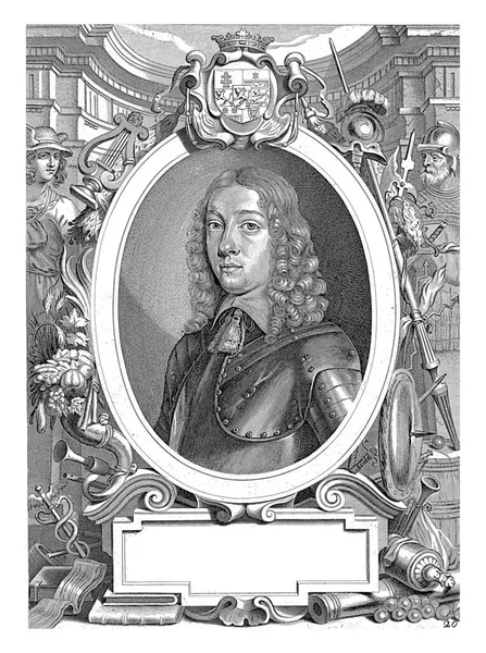 卡塞尔之地威廉六世的肖像 在寓言的框架内 左水星和其他属性 包括李氏 卡杜斯和一个丰饶的核 — 图库照片