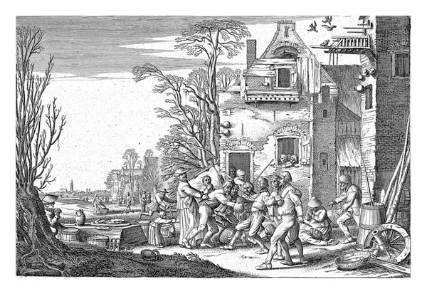 Зима Хаймс Ван Вельде 1749 1756 Фермери Ються Перед Будинком — стокове фото