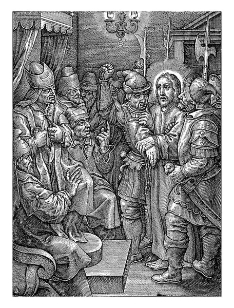 가야바 이전의 그리스도 Caiaphas Hierononus Wierix 1563 1619 이전에 군인들 — 스톡 사진