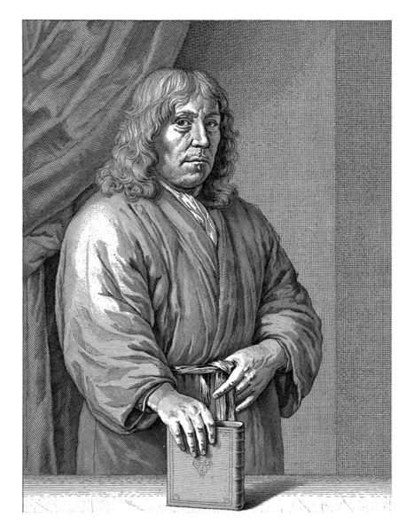 Retrato Petrus Van Staveren Ministro Leiden Com Mão Apoiada Numa — Fotografia de Stock