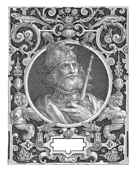 Portrét Trojského Hectora Jako Starověkého Generála Medailonu Obdélníkovém Rámu Ornamenty — Stock fotografie
