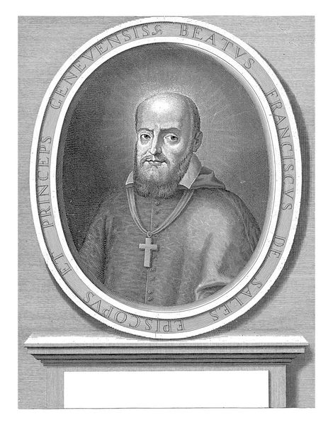 弗朗西斯 销售的画像 头后有光环 他是日内瓦主教 Annecy和教会博士 — 图库照片