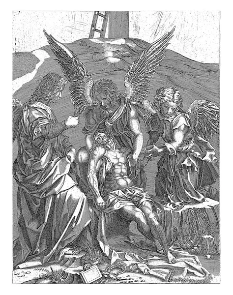 Плач Христа Трьох Янголів Анонімний Честь Агостіно Венеціано Після Андреа — стокове фото