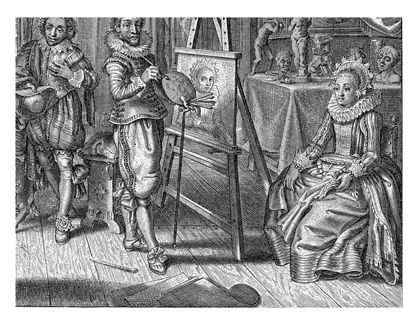 Målare Och Kvinnlig Modell Studio Adriaen Pietersz Van Venne 1625 — Stockfoto