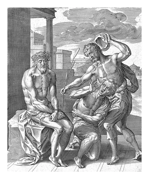예수의 히에로니무스 1563 길리스 타르트 1586 이전에는 그리스도가 사람에게 조롱받았다 — 스톡 사진