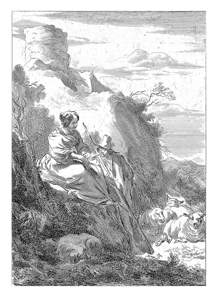 Пагорбі Сидить Пастушка Пастух Вішер Після Ніколаса Пітерша Берхем 1643 — стокове фото