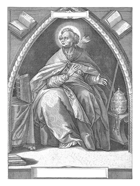 Svatý Papež Gregory Seděl Kostelní Hrobce Nosí Papežské Roucho Jeho — Stock fotografie