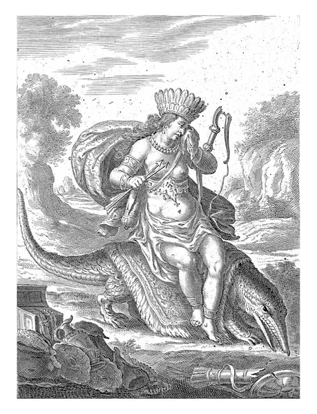 1648 1664年 科尔内里斯 范达伦 美国女性形象 她是一个头戴羽毛头饰 头戴弓箭的女人 — 图库照片